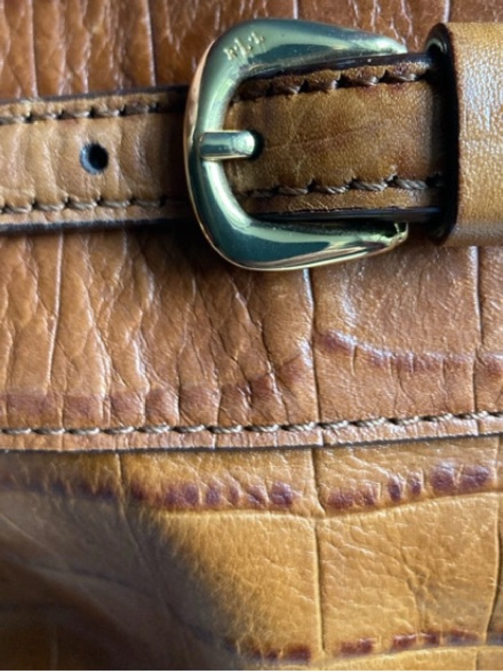 Ralph Lauren Croc-Embossed Brown Leather Bag - Picture 6 of 8